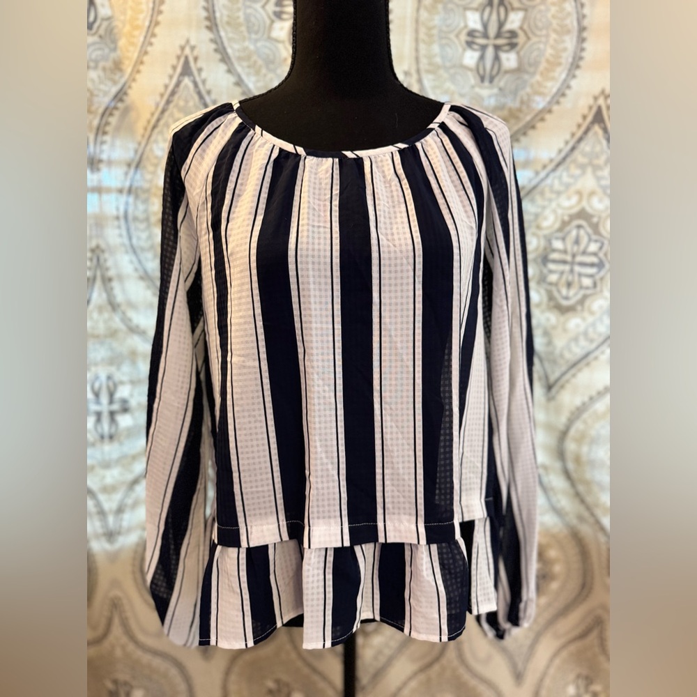 Merona Navy and White Striped Peplum Scoop Blouse